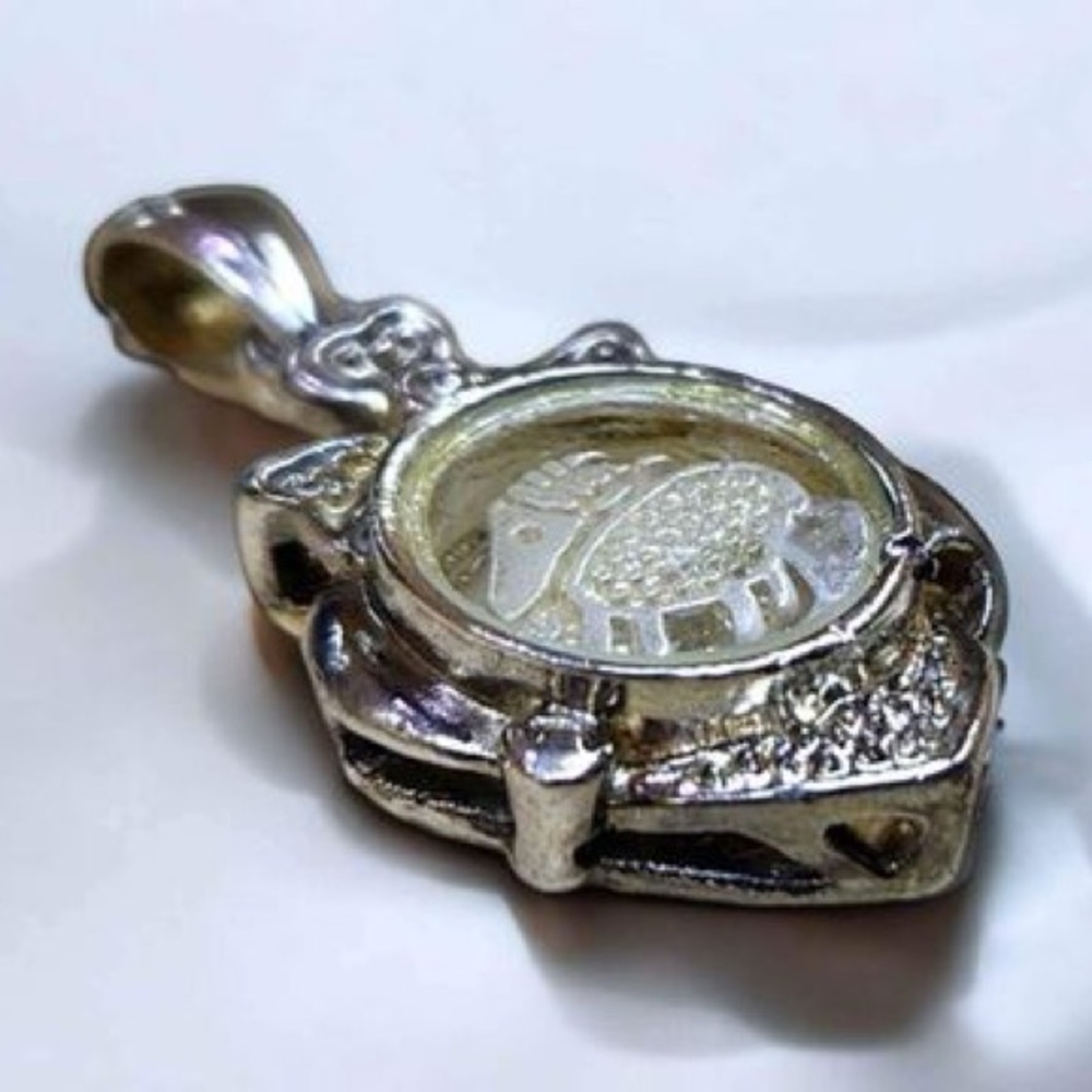 VTG Chinese Zodiac Animal 18K white GF Pendant w/Spinning Goat or Sheep Charm